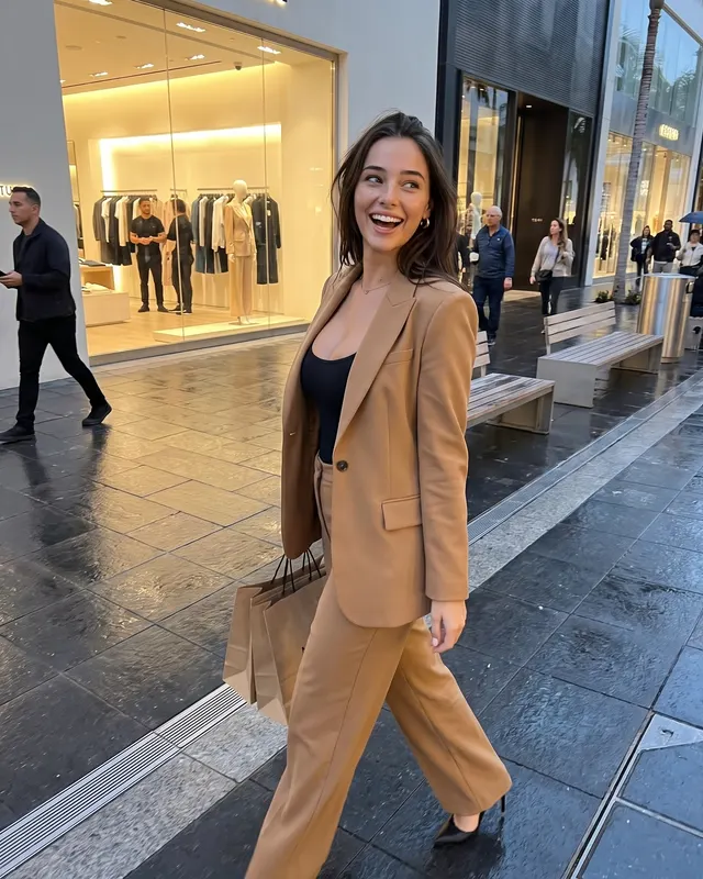 Boutique Shopping AI photoshoot sample 3 of 5: natural candid Instagram-style photo of the same woman, different outfit and pose