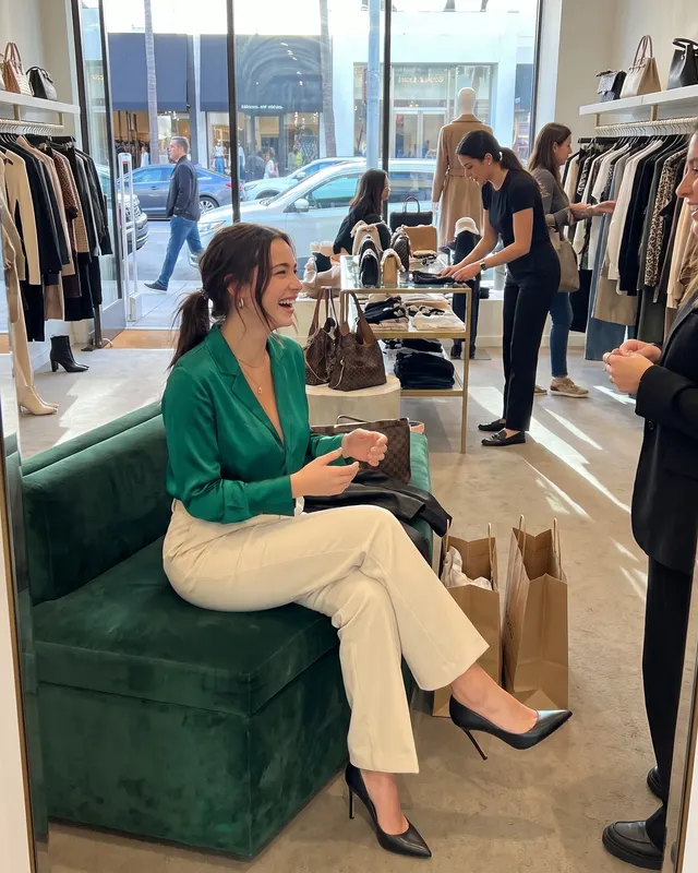 Boutique Shopping AI photoshoot sample 4 of 5: natural candid Instagram-style photo of the same woman, different outfit and pose