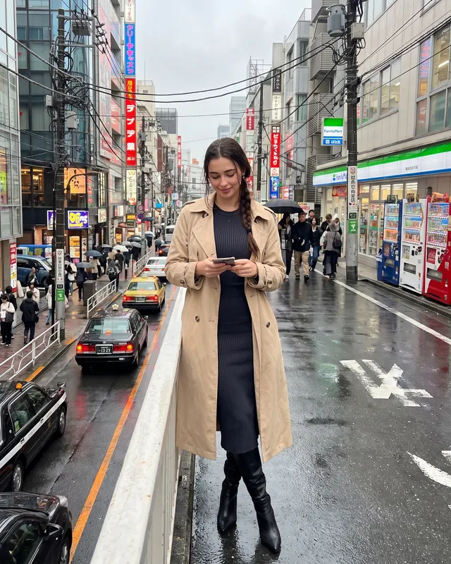 Travel: Tokyo AI photoshoot sample 3 of 5: natural candid Instagram-style photo of the same woman, different outfit and pose